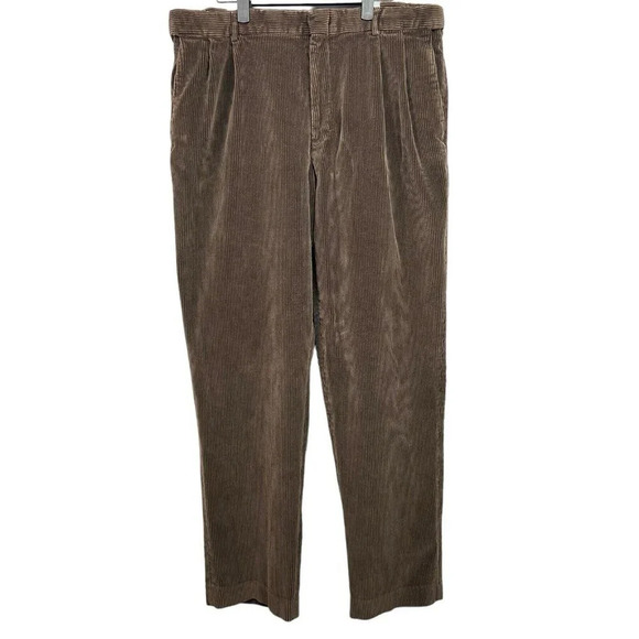 LANDS END Brown Traditional Fit Corduroy Pants 36 X 31.5 Comfort Waist Pleats - Picture 1 of 7